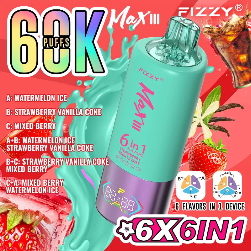 ウォーターメロンアイス / ストロベリーバニラコーラ / ミックスベリー（ニコチンベイプ5%）｜FIZZY MAXⅢ